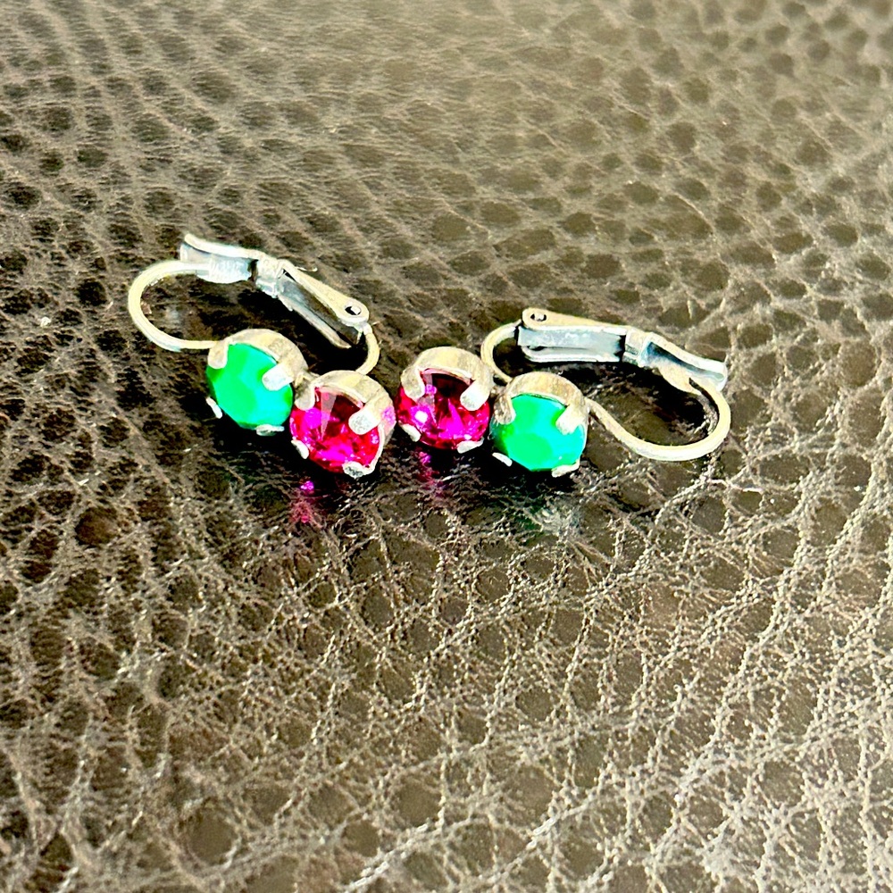 Sabika Vintage Green and Pink Swarovski Crystal Gem Stone Earrings